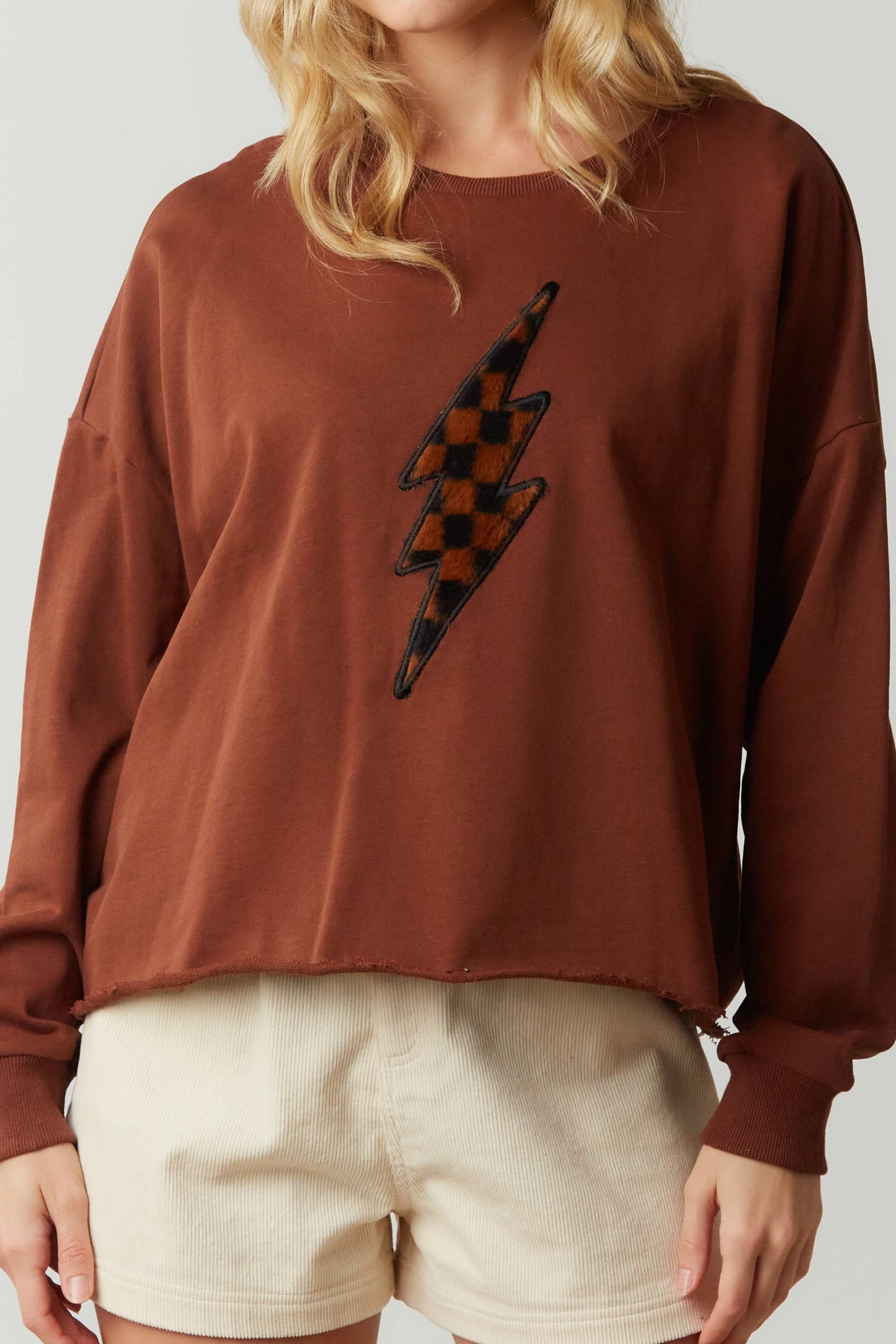 Thunder Checker Patch Knit Sweatshirt: BLUSH / L