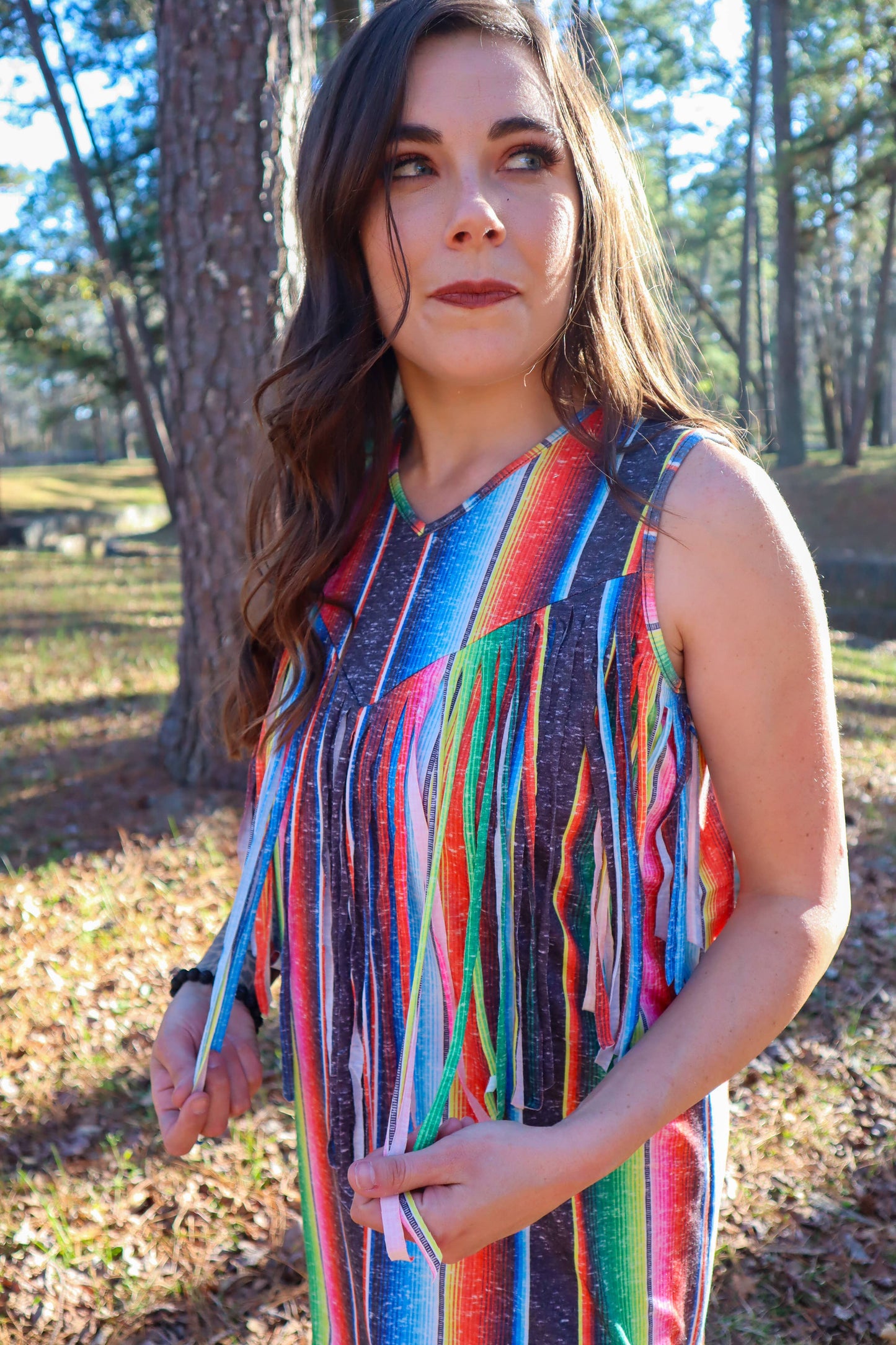 MK018 So Serape Sleeveless Fringe Detail Top: L / Serape