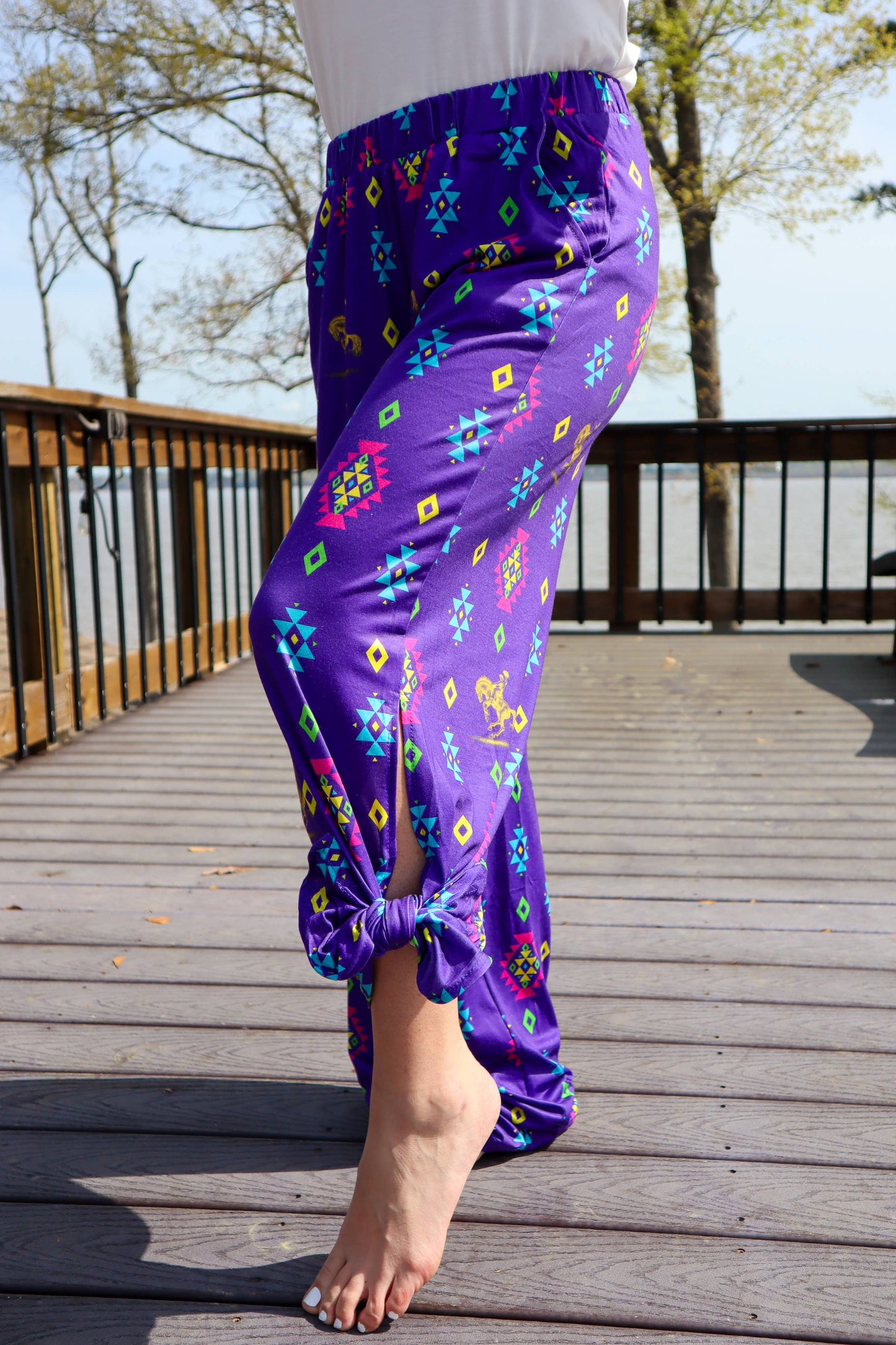 MK038 Trixie Flowy Tied Hem Joggers - 4 Colors: S / Bucking Purple