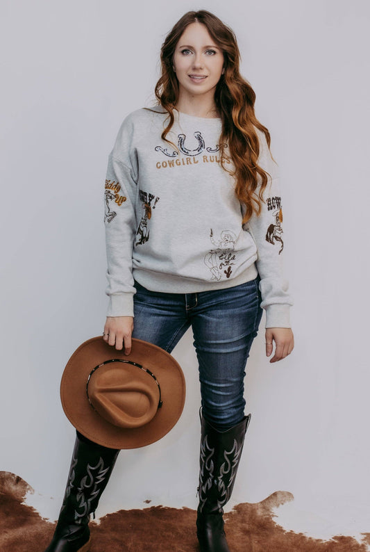 MK585 Cowgirl Rules Sweatshirt: Gray / L