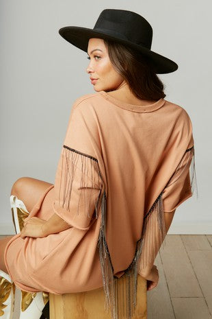 Back fringe mini shirt dress