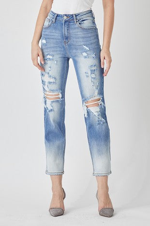 HIGH RISE OMBRE STRAIGHT LEG JEANS