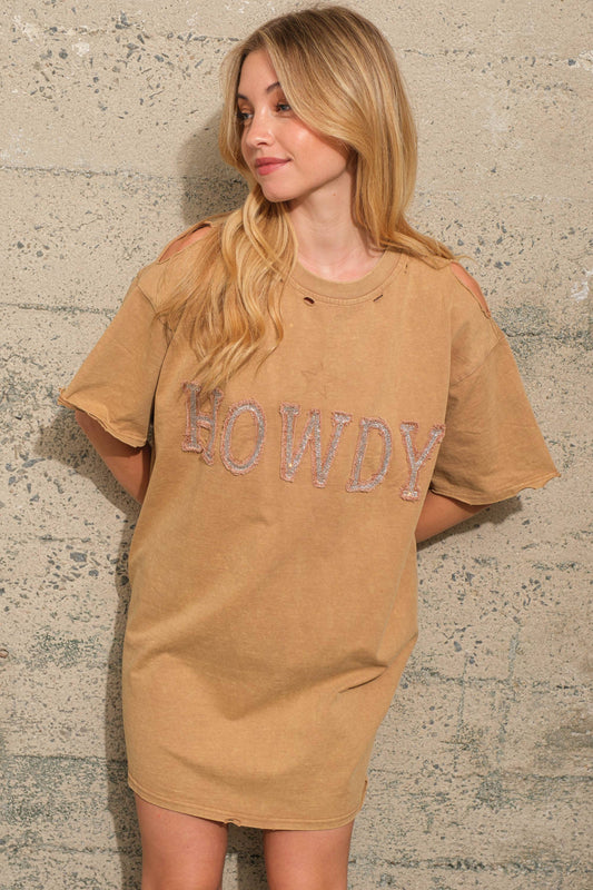 HOWDY T shirt Dress: TAN