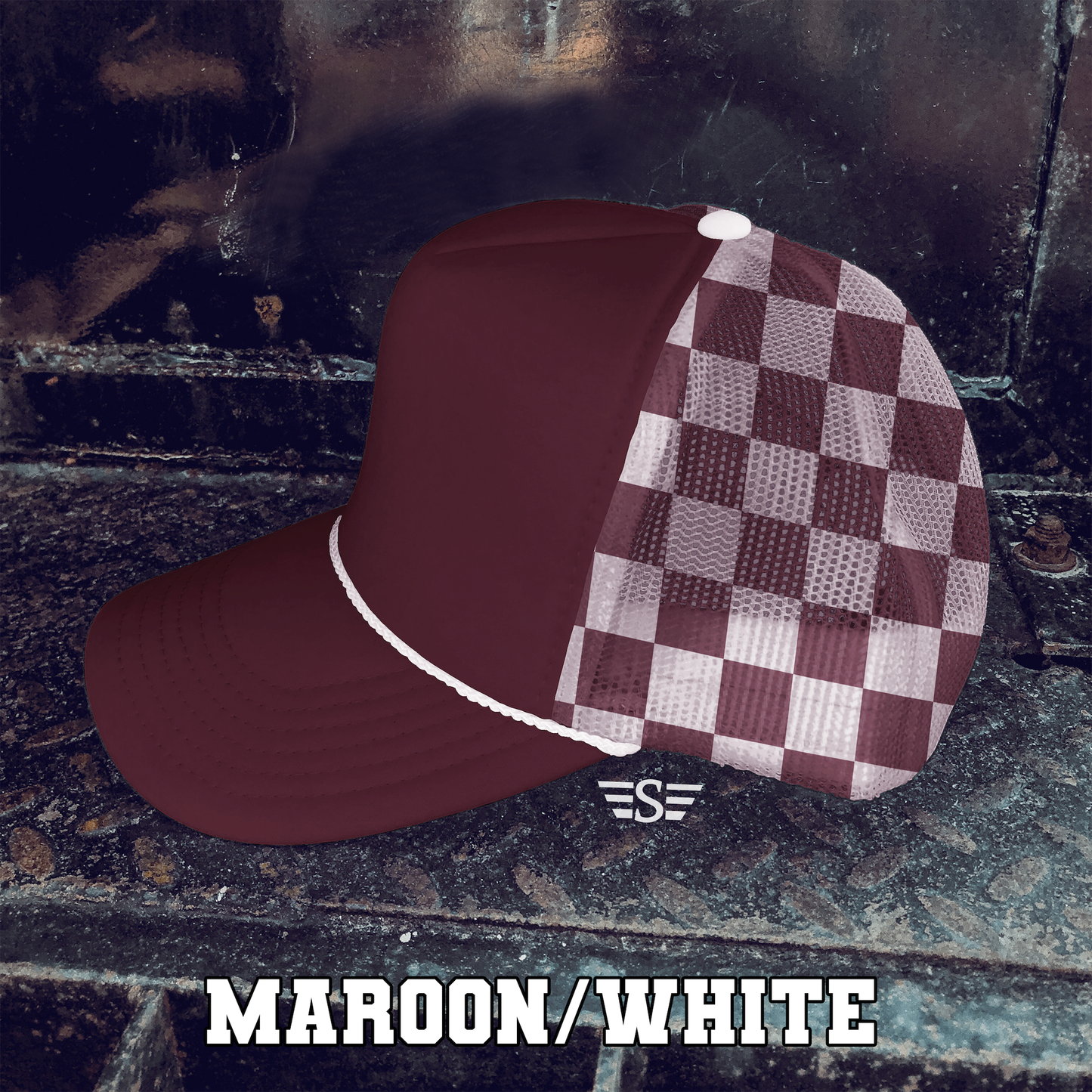 Checkered Mesh Back Foam Trucker Cap: Black/ White