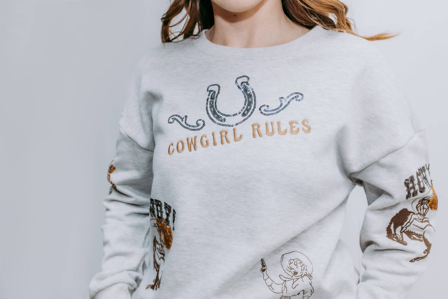 MK585 Cowgirl Rules Sweatshirt: Gray / L