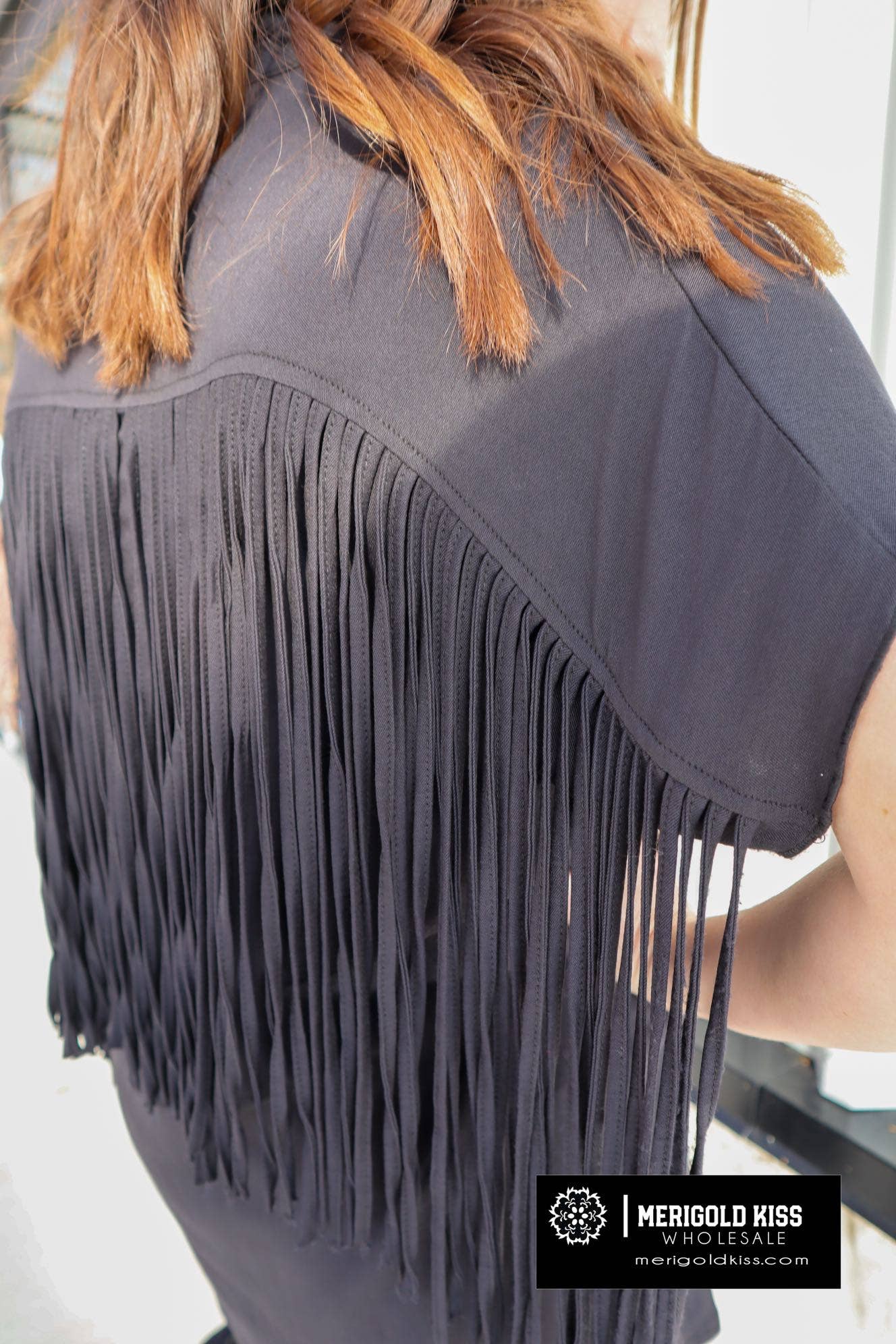 MK014 Cavalier Fringe Detail Chambray Top - 4 Colors: S / Light Chambray