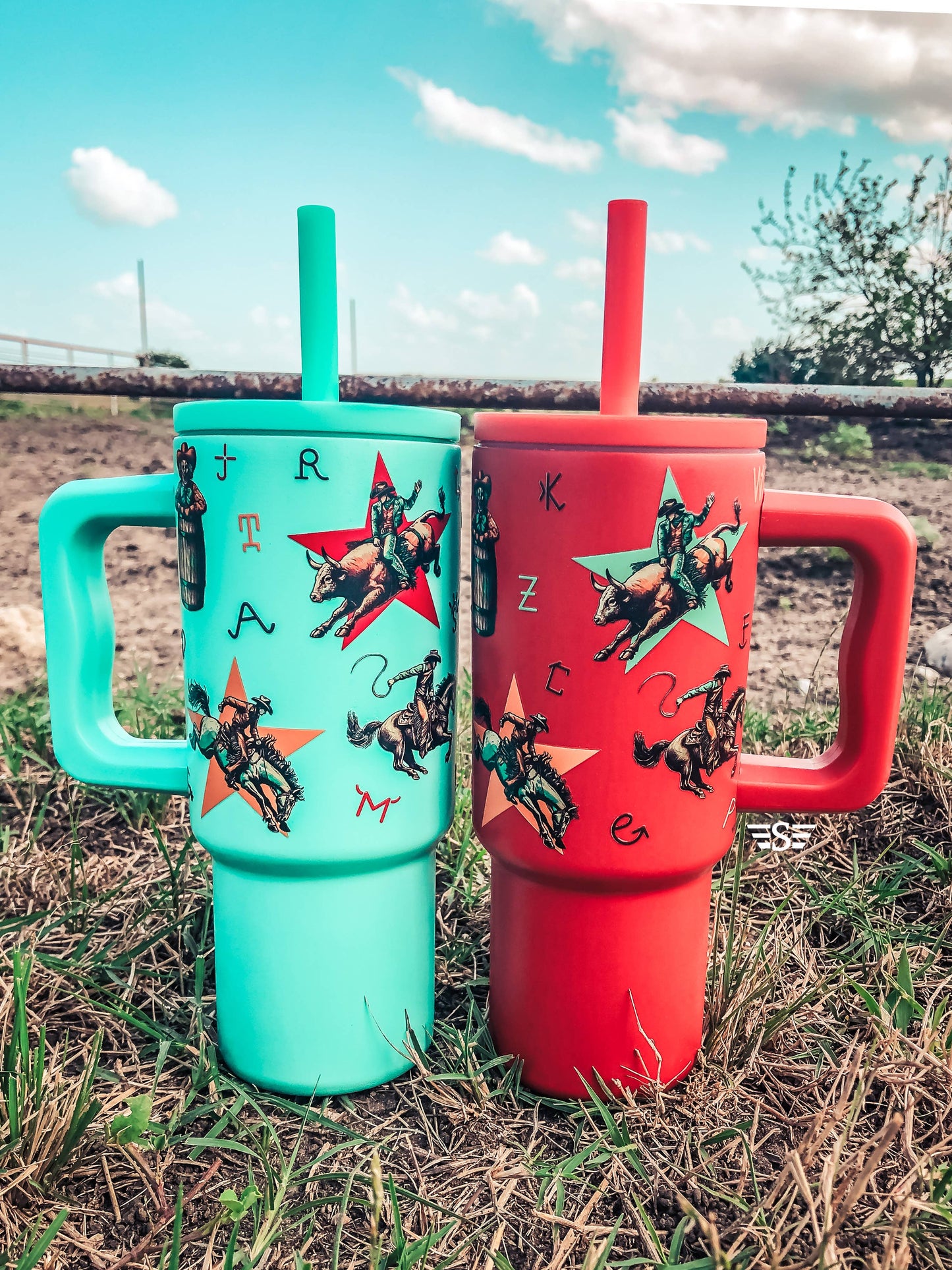 Printed 24oz Cup: Turquoise Montezuma Aztec