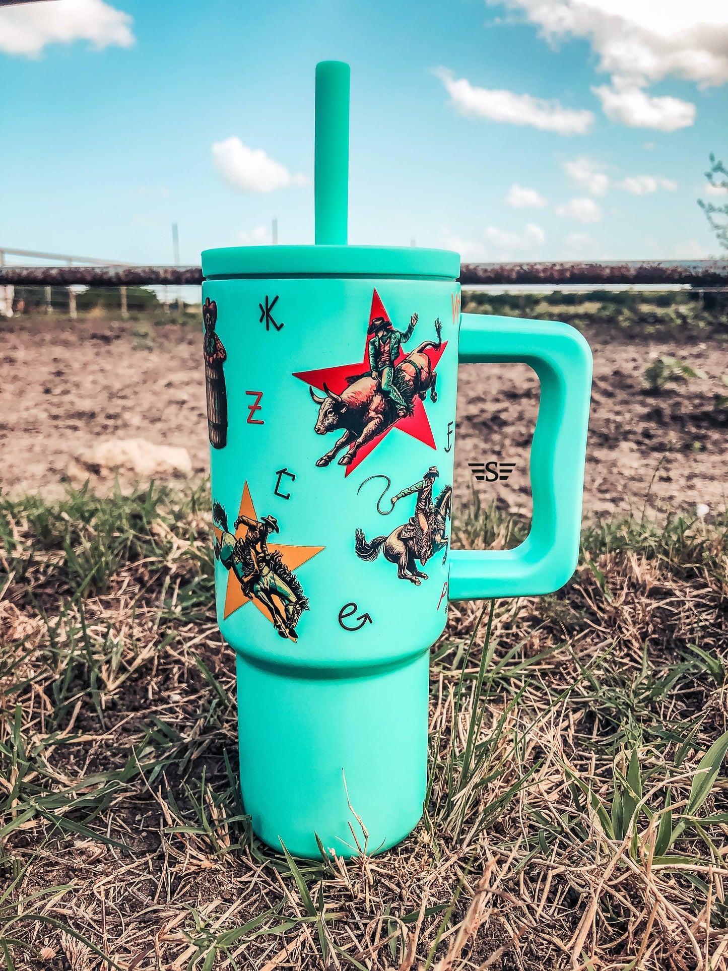 Printed 24oz Cup: Turquoise Retro Rodeo