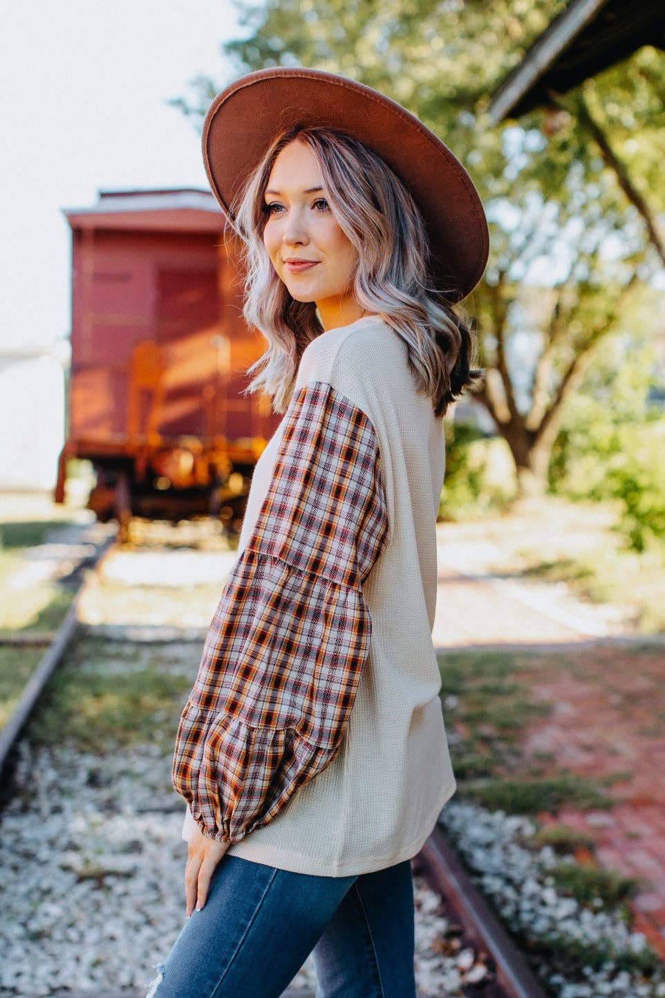 Mad for Plaid Top: Beige / Medium