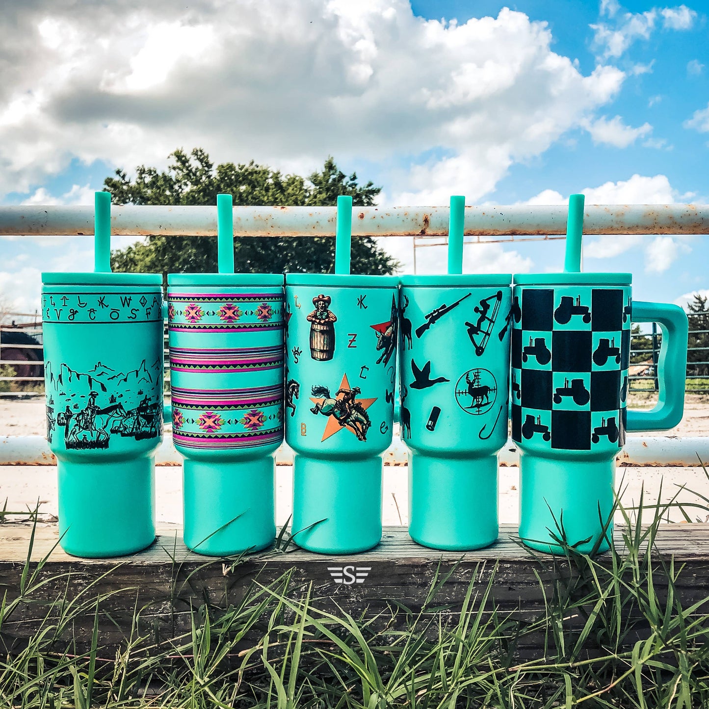 Kids 24oz Western Tumbler: Turquoise Cattle Drive