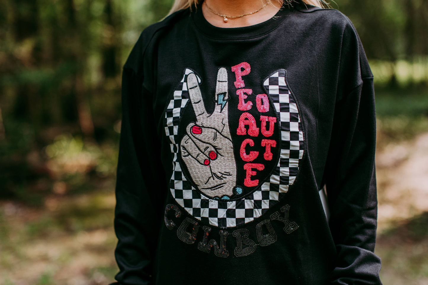 MK508 Peace Out Cowboy LS Tee: Black / 1XL