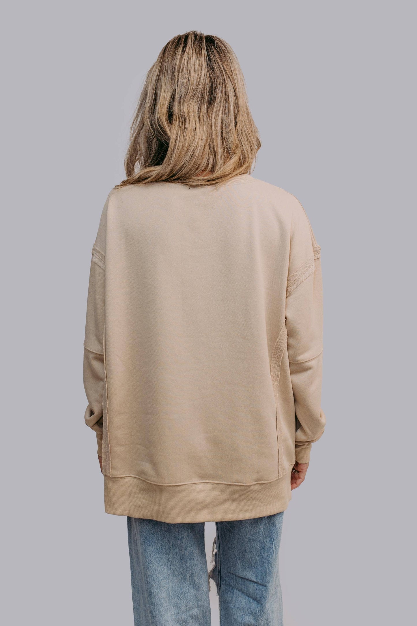 MK481 Cowgirl Sequin and Beaded Sweatshirt: Tan / M