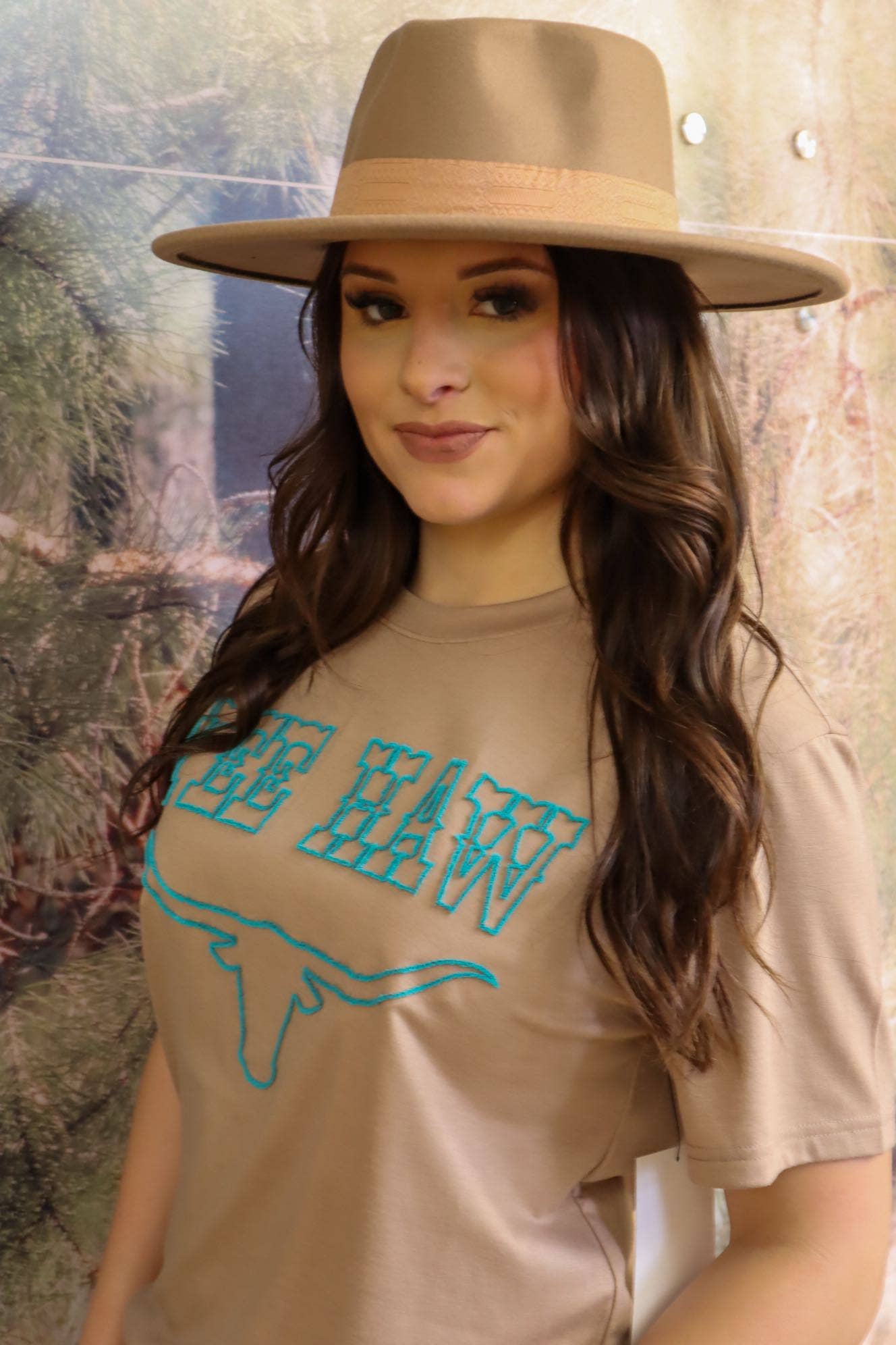 MK269 YEE HAW! Longhorn Embroidered Tee: Tan / S