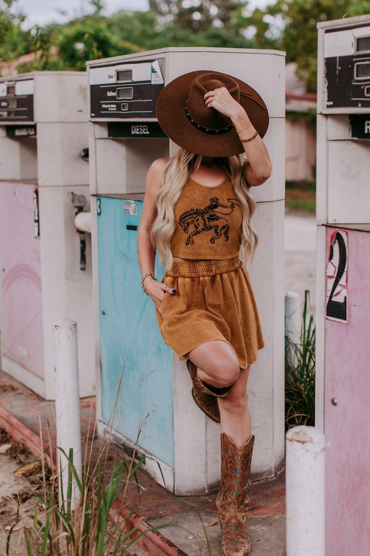 MK428 Bronc Bustin' Weekend 2 Piece Crop Set - Mustard: L / Mustard