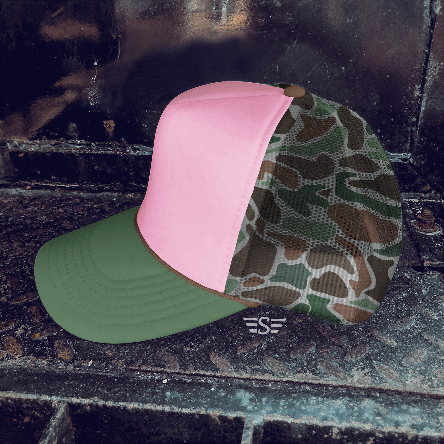 Duck Camo Mesh Back Foam Trucker Cap: Pink