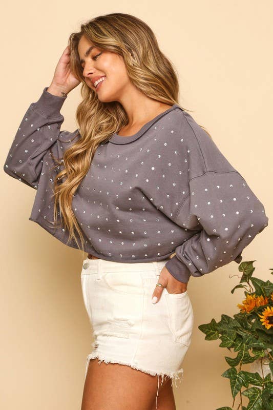 Sequin Knit Sweatshirt: L / Charcoal