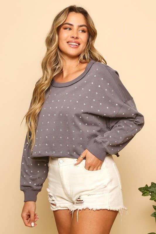 Sequin Knit Sweatshirt: L / Charcoal