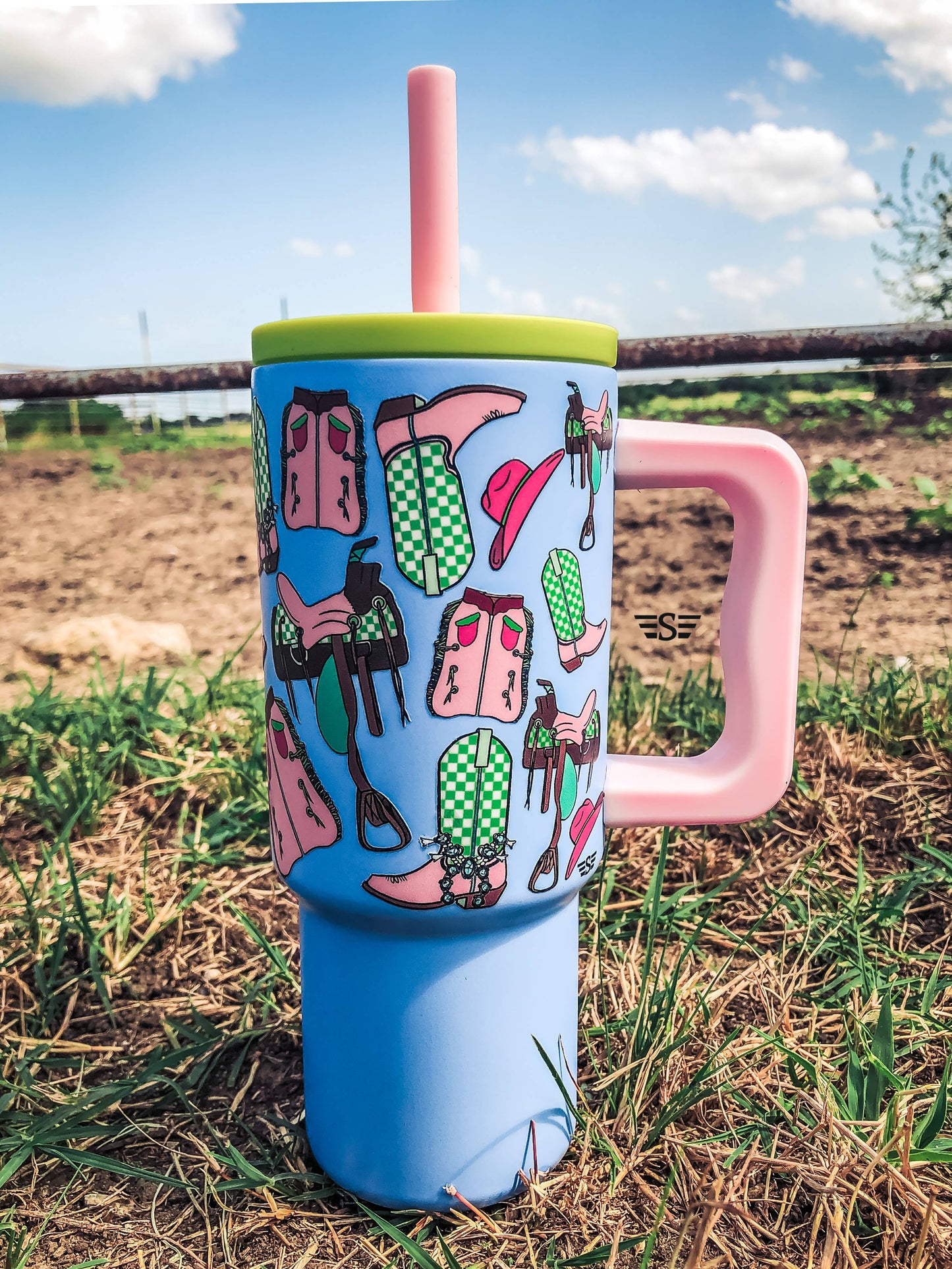 Kids 24oz Western Tumbler: Turquoise Cattle Drive