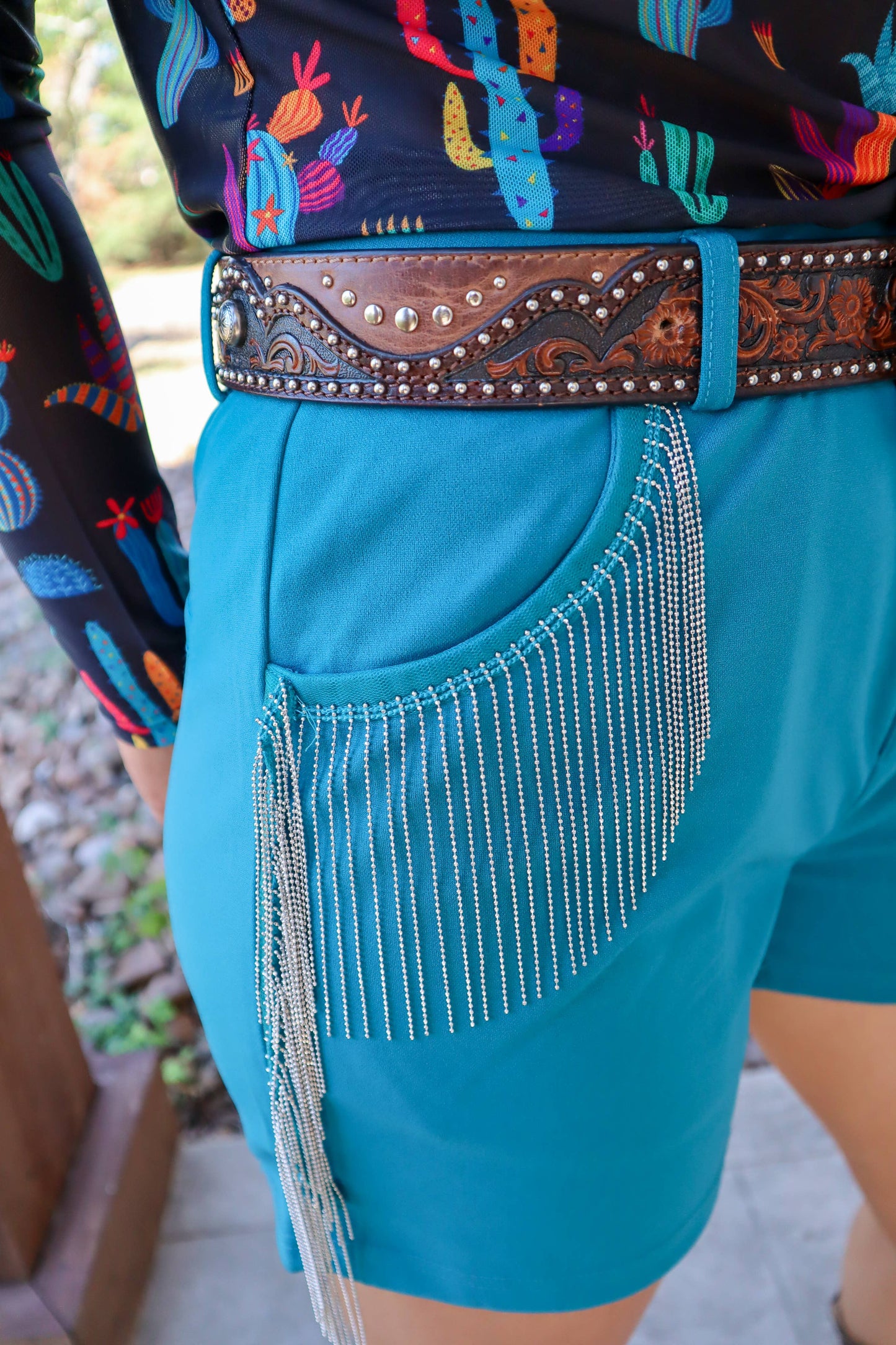 MK0118 Barely Hangin' On Chain Fringe Shorts - 3 Colors: M / Jade