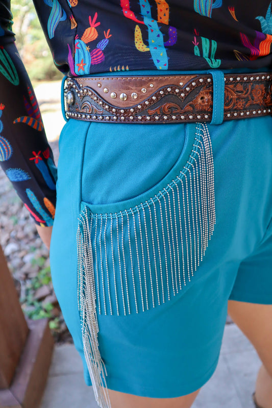 MK0118 Barely Hangin' On Chain Fringe Shorts - 3 Colors: S / Jade