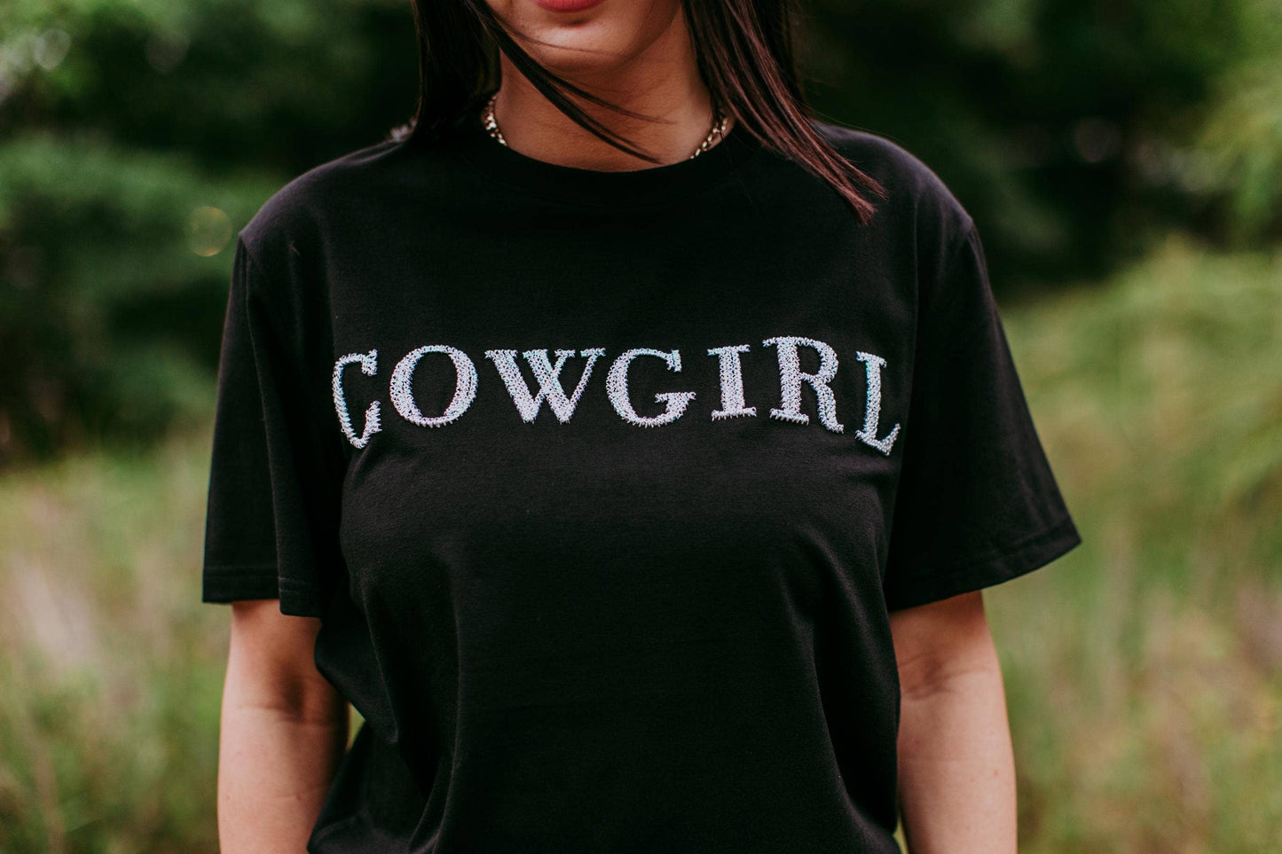 MK406 Cowgirl 3D Sequin Embroidered Tee: S / Black