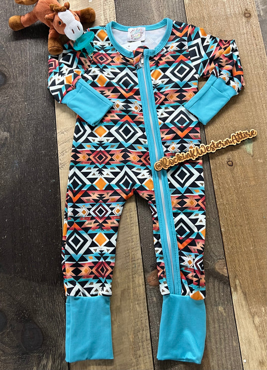 Western aztec zip up romper