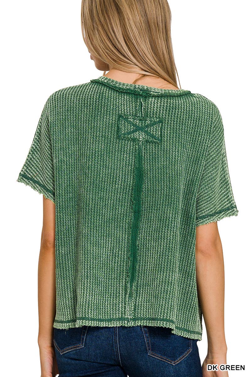 Washed Baby Waffle Short Sleeve Top: 3-3 (S/M-L/XL) / LT TEAL