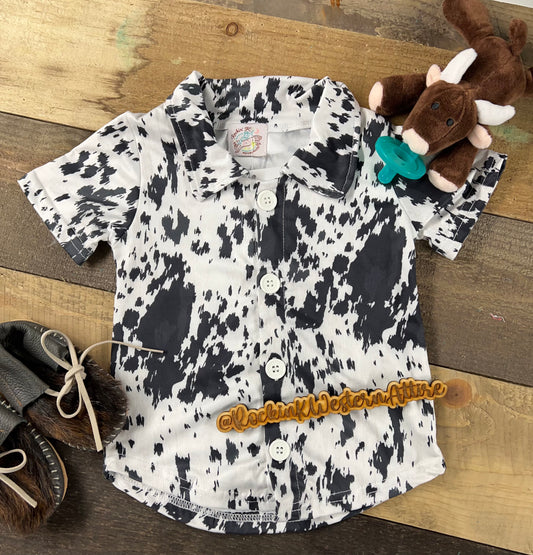 cow print button up boy shirt