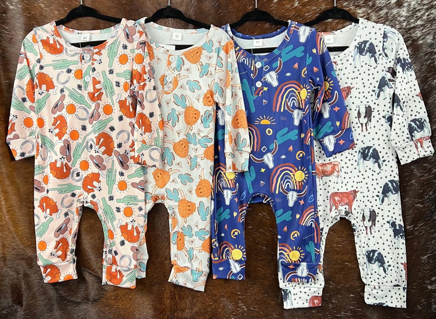 Western cow theme rompers