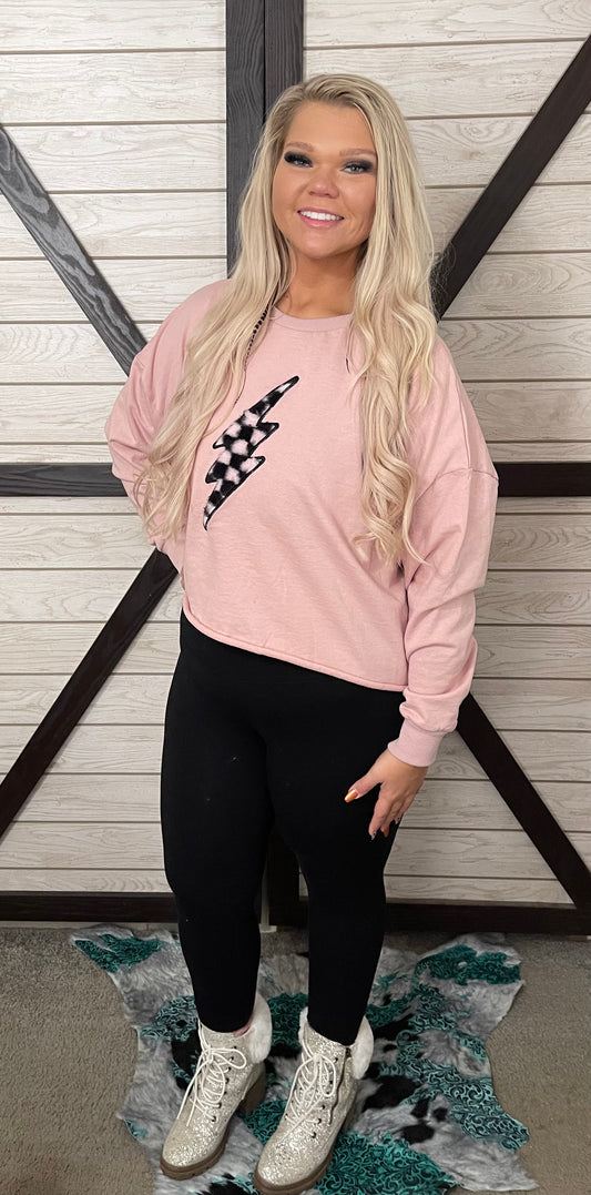 Checkered lightening bolt cropped sweatshirt