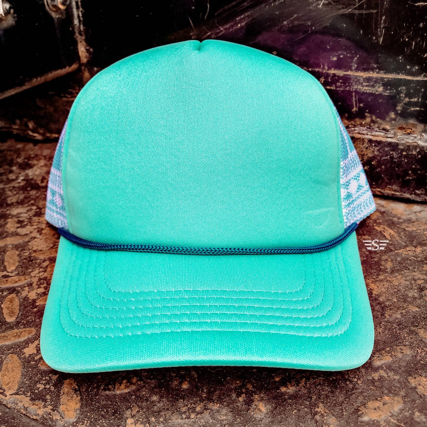 Aztec Mesh Back Foam Trucker Cap: Turquoise