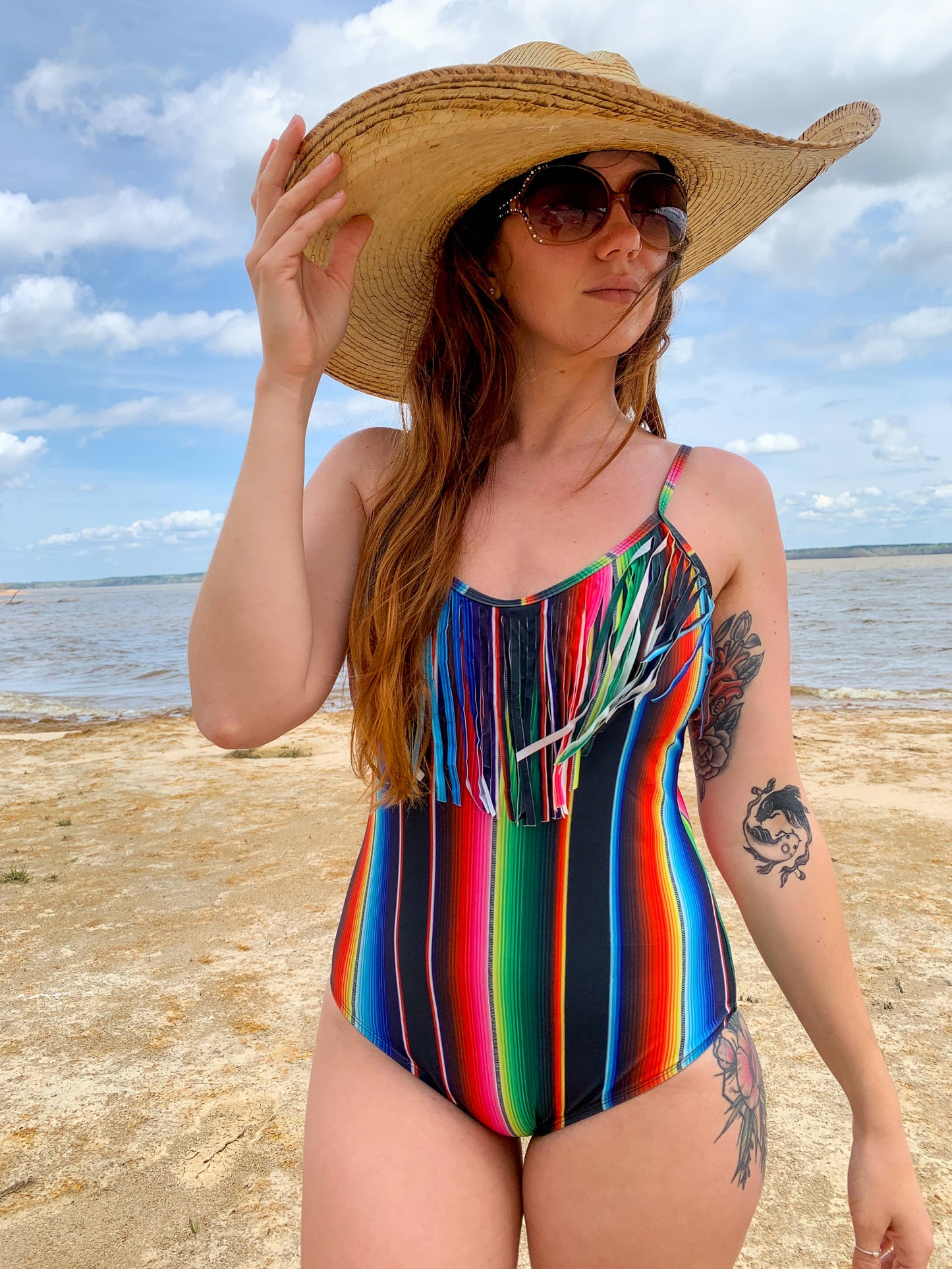 MK091 Havasu One Piece Fringe Swimsuit - 4 Colors: M / Serape