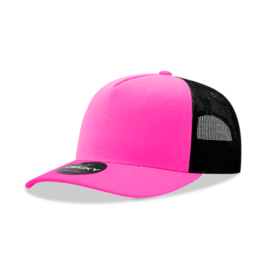 Decky 6030 - Classic, 5-Panel Retro Trucker Cap - 6030: Hot Pink/Black