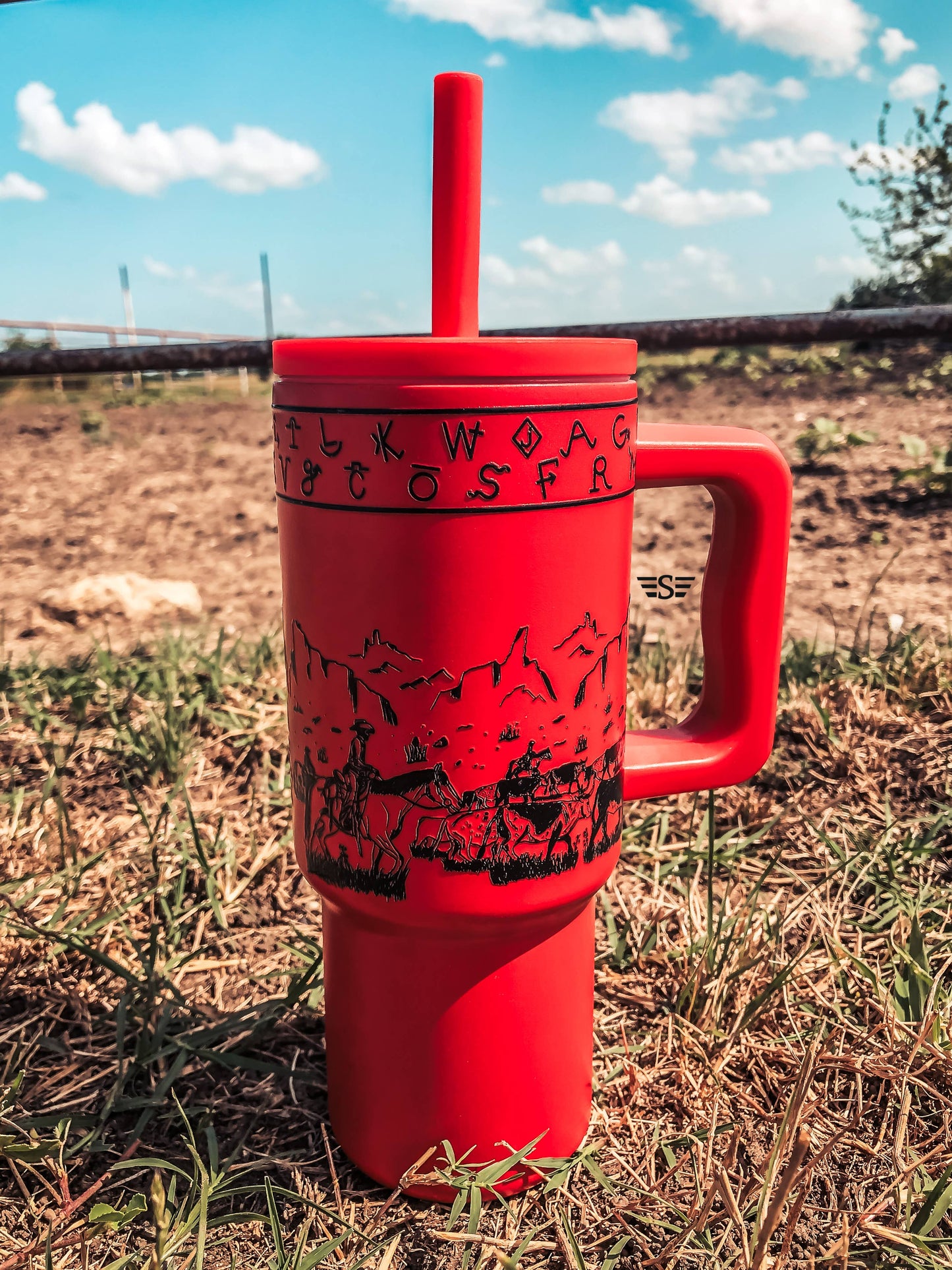 Kids 24oz Western Tumbler: Red Checked Tractor