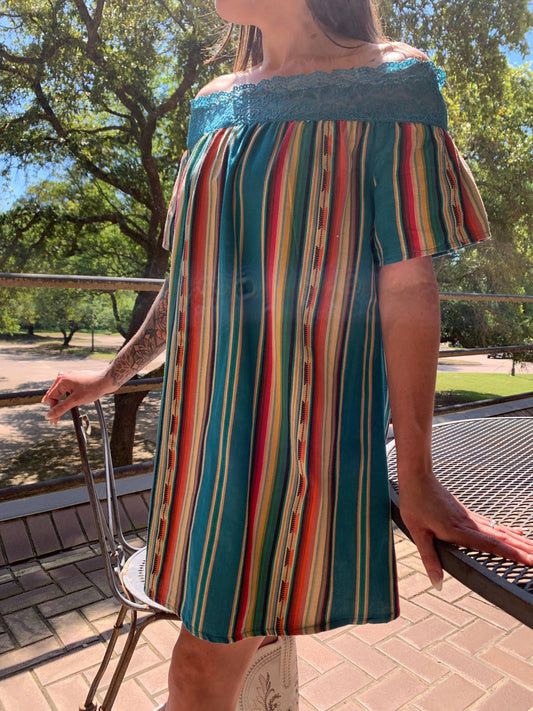 MK082 Odessa Off The Shoulder Midi Dress - 4 Colors: L / Mint Serape