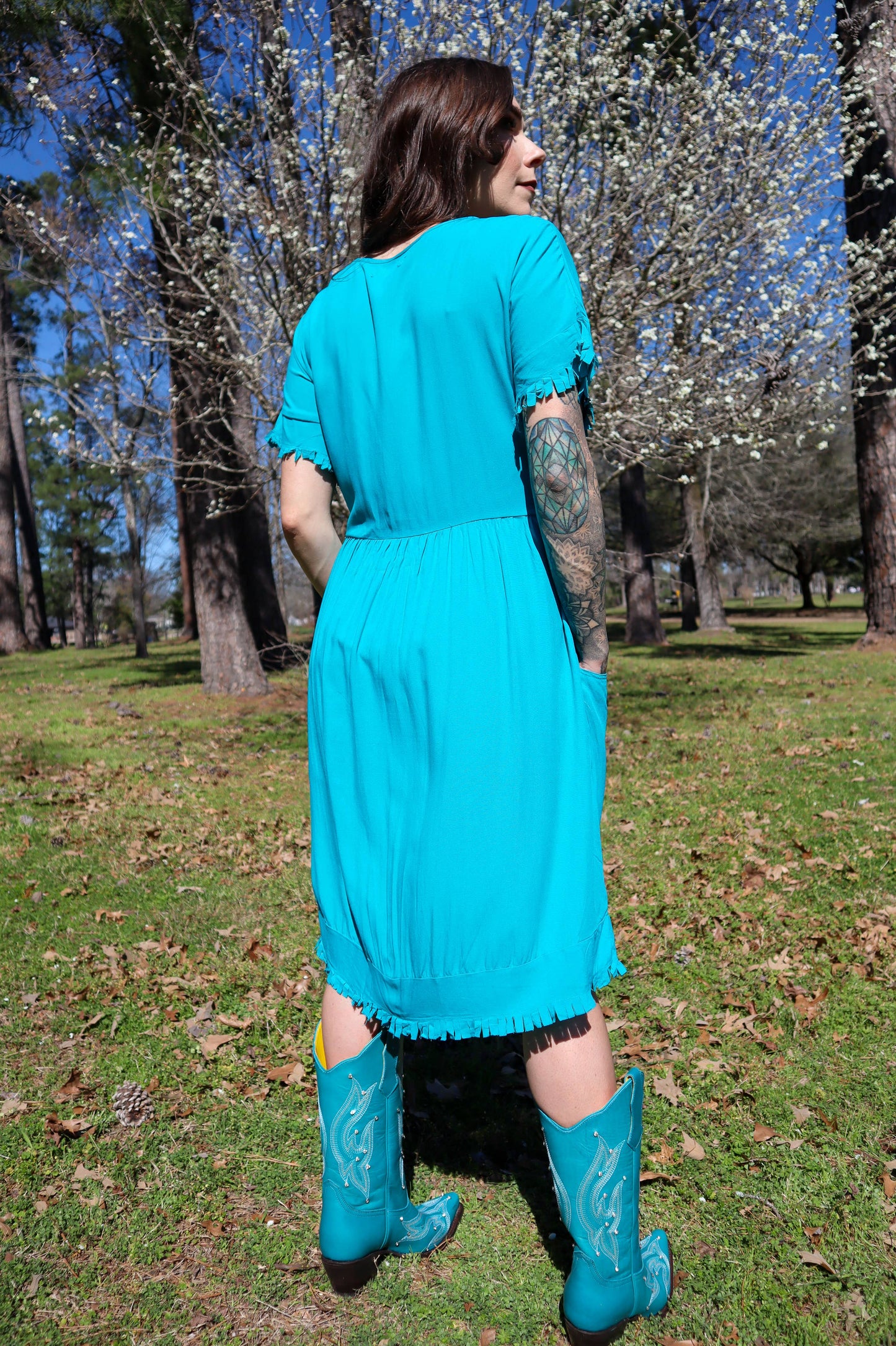 MK040 Buffalo Jill Distressed Hem Summer Dress - 4 Colors: S / Jade