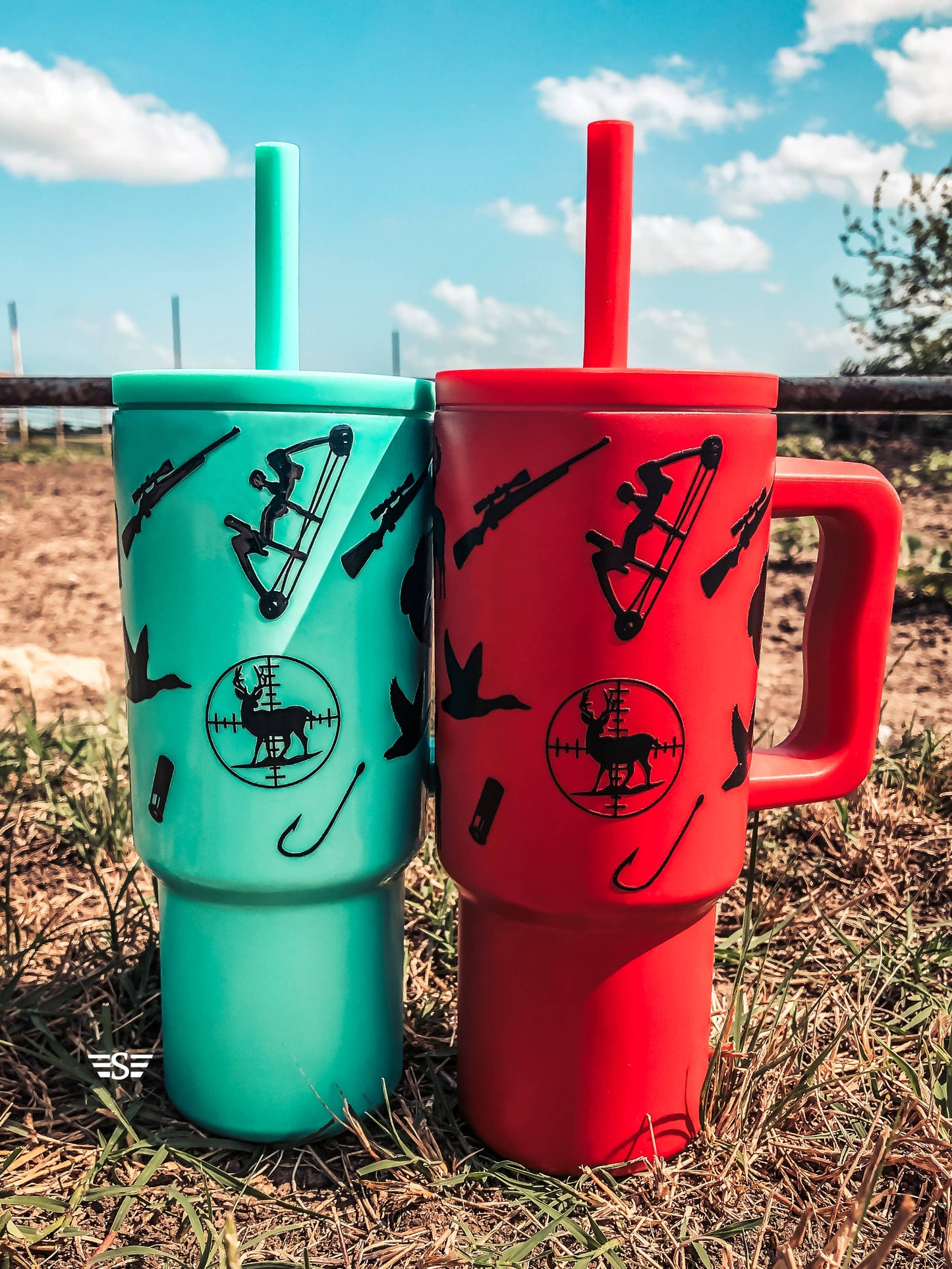 Printed 24oz Cup: Turquoise Montezuma Aztec