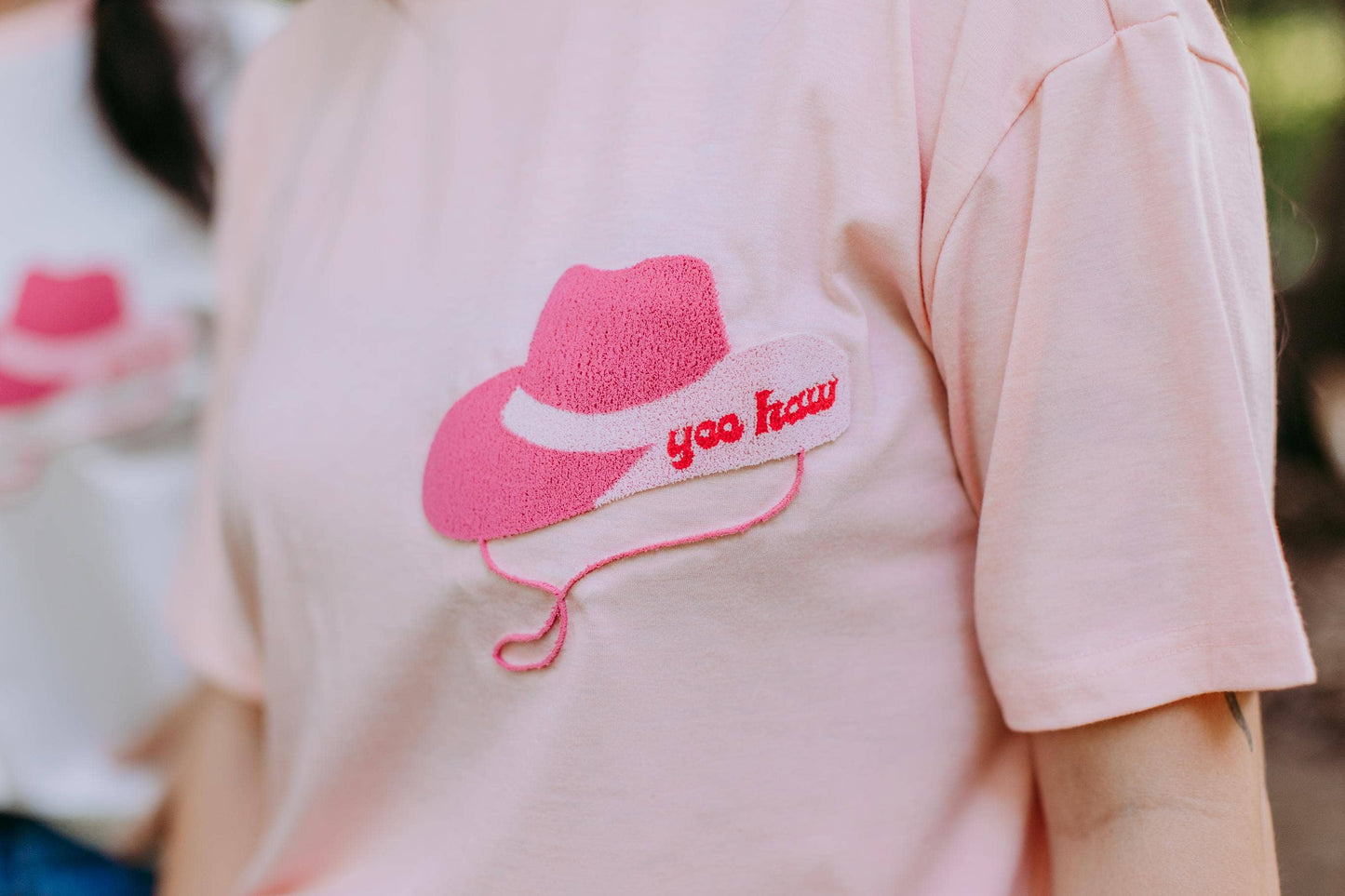 MK333 Cowgirl Hat Embroidery Tee - Pink: M / Pink