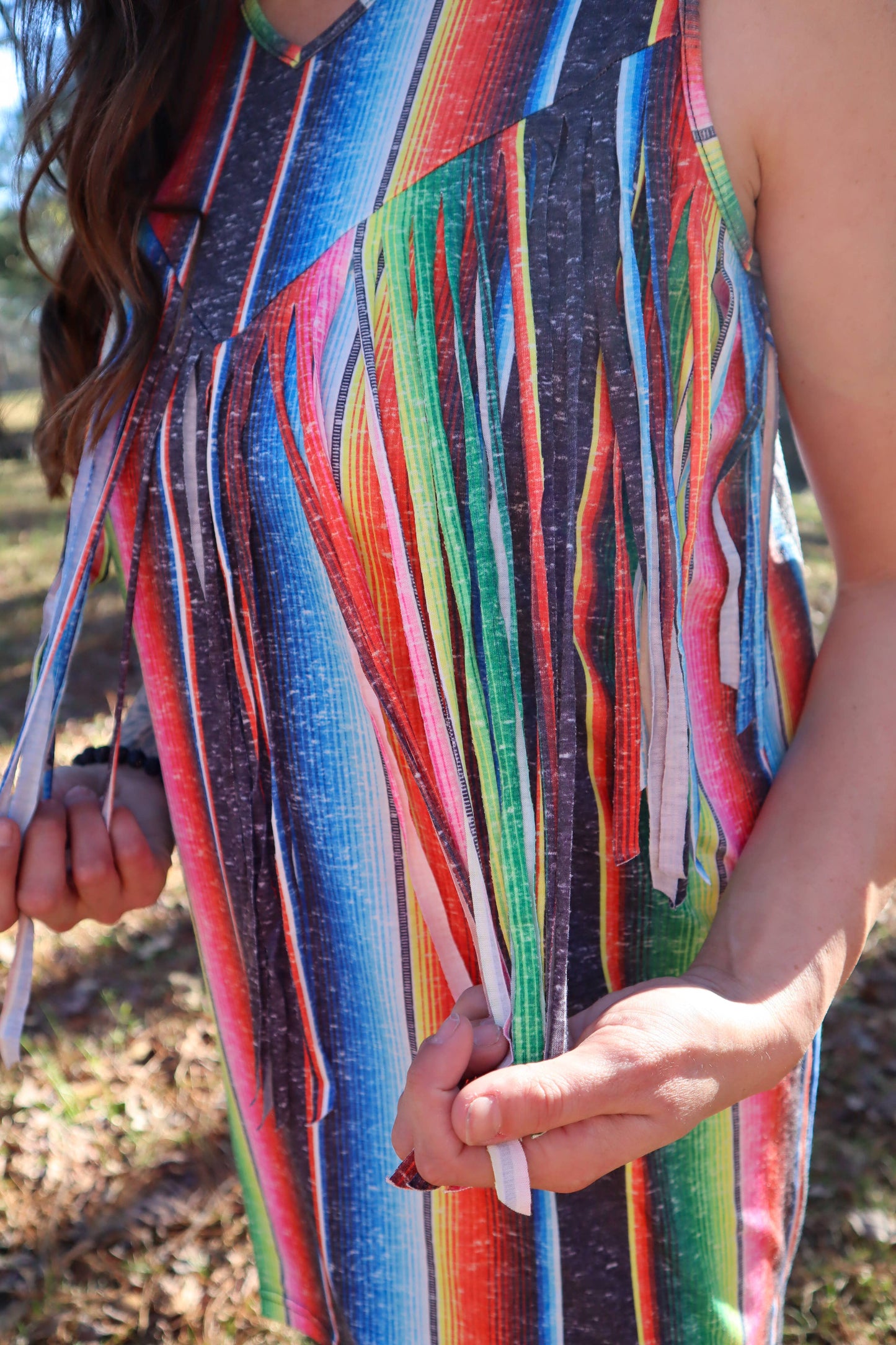 MK018 So Serape Sleeveless Fringe Detail Top: S / Serape