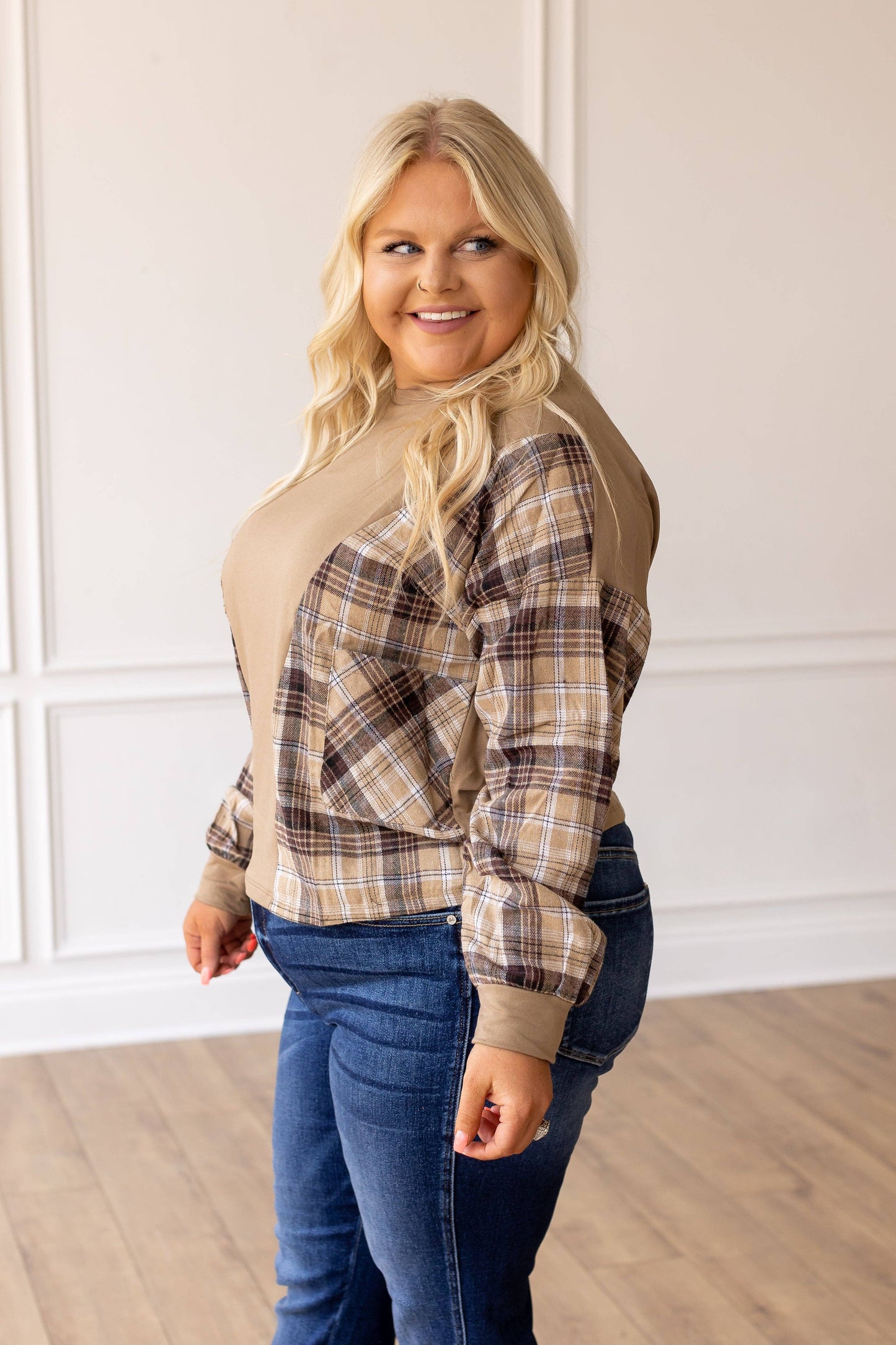 Good Girl Gone Plaid Top, Brown: Brown / Large