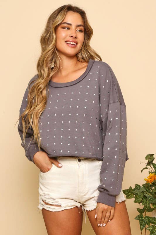 Sequin Knit Sweatshirt: L / Charcoal