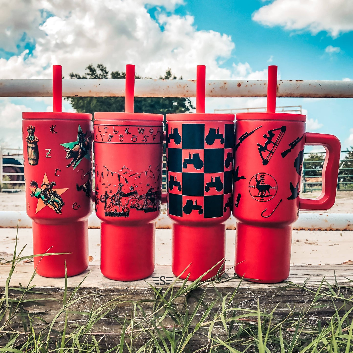 Kids 24oz Western Tumbler: Red Checked Tractor