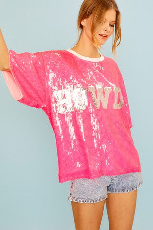 Round neck Sequin Howdy Print Top