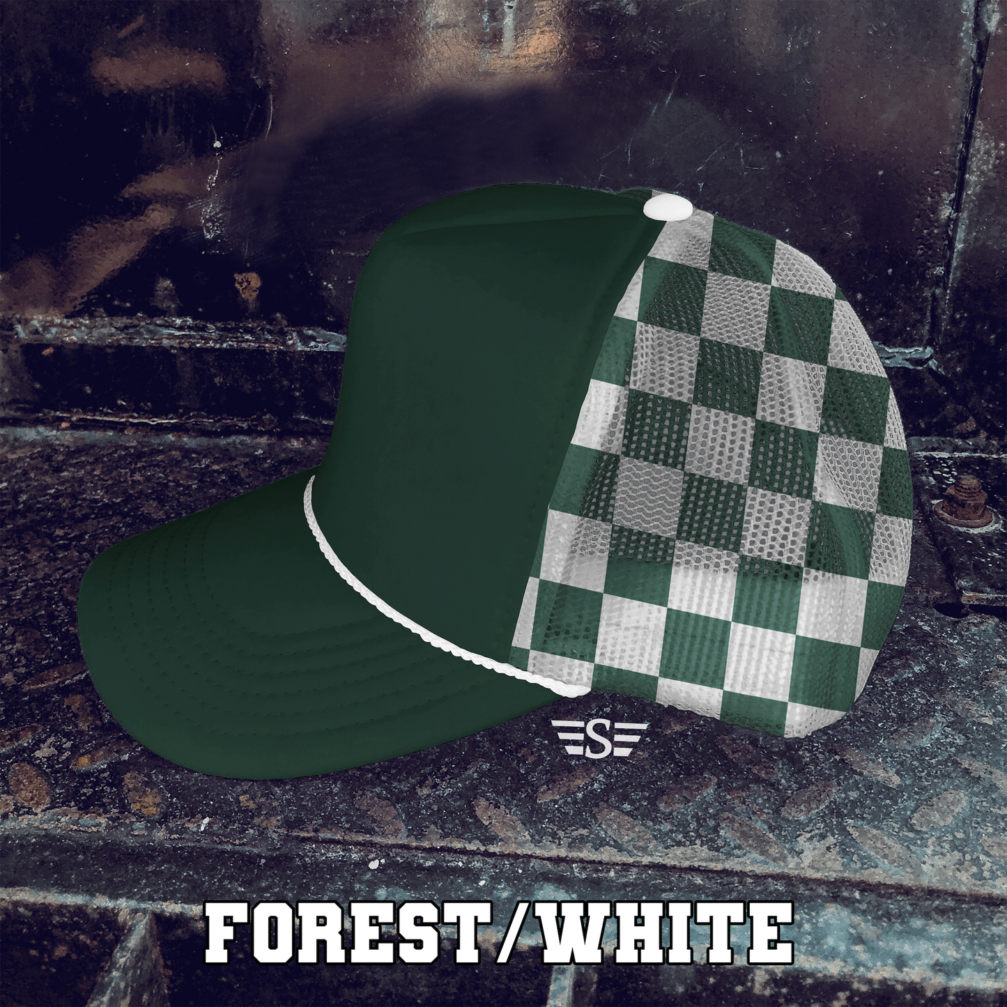 Checkered Mesh Back Foam Trucker Cap: Coral/ Mint