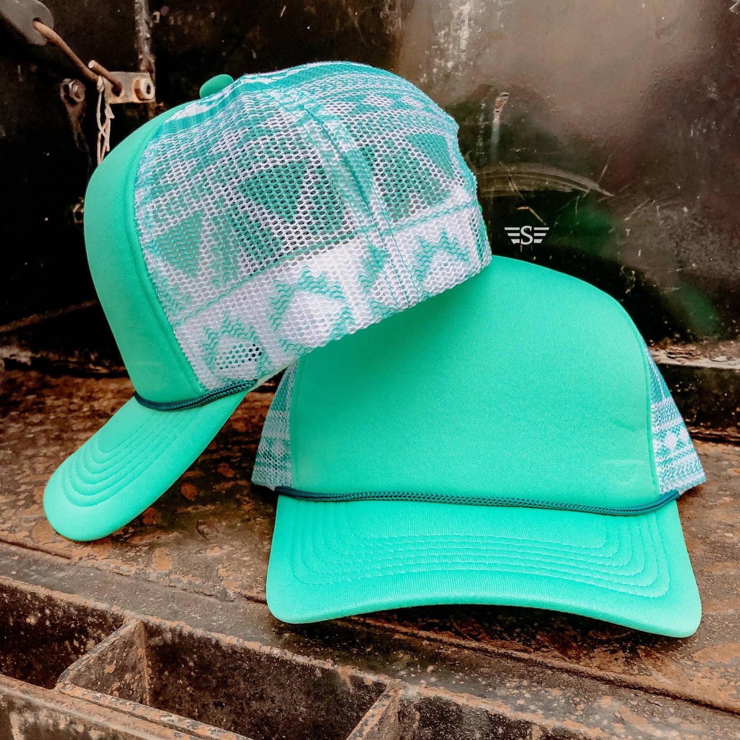 Aztec Mesh Back Foam Trucker Cap: Olive