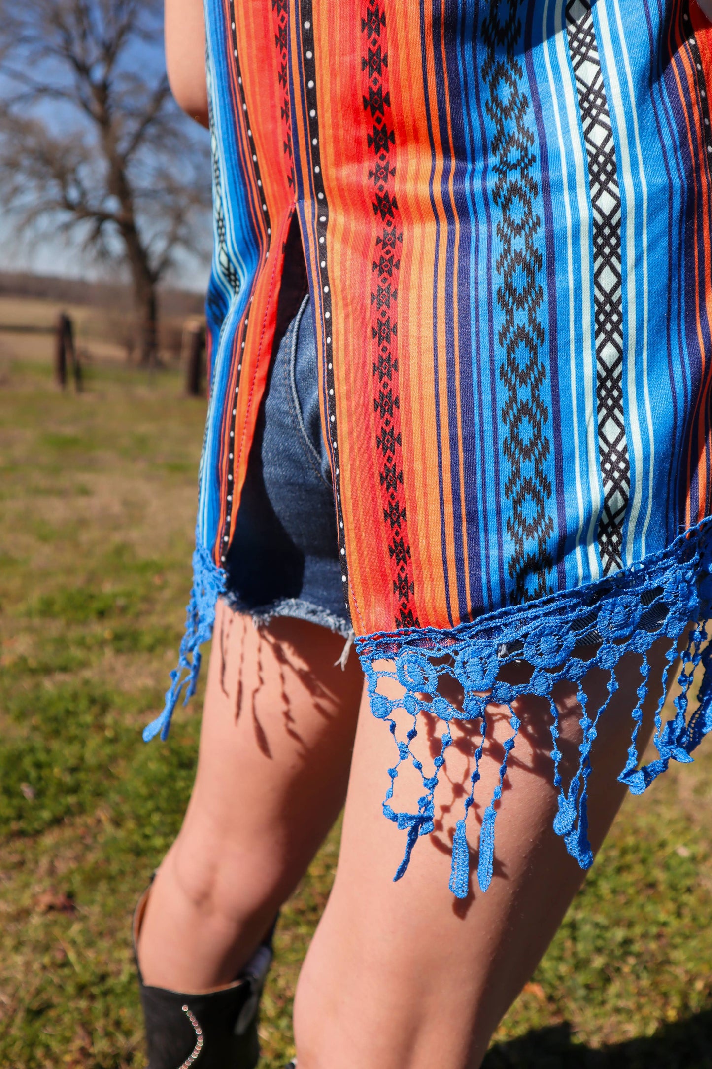 MK041 Colorado Ranger Crochet Trim Halter Tank - 3 Colors: S / Watercolor Cactus