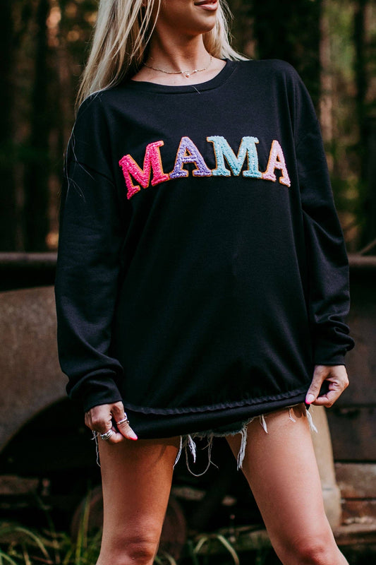 MK393 MAMA Embroidery Sweatshirt: Black / 1XL