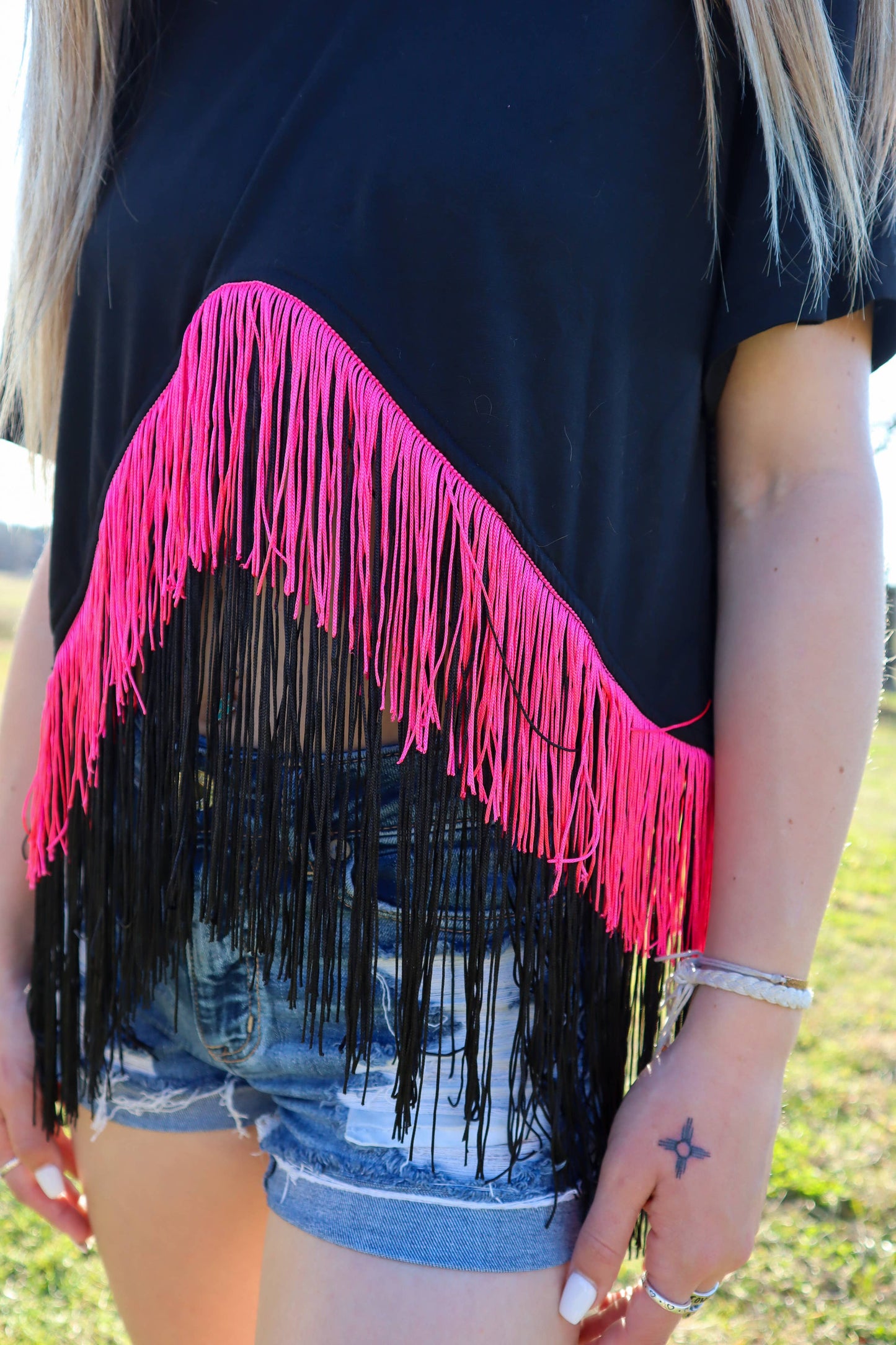 MK042 Fringetastic SS Crop Top - 3 Colors: M / Black