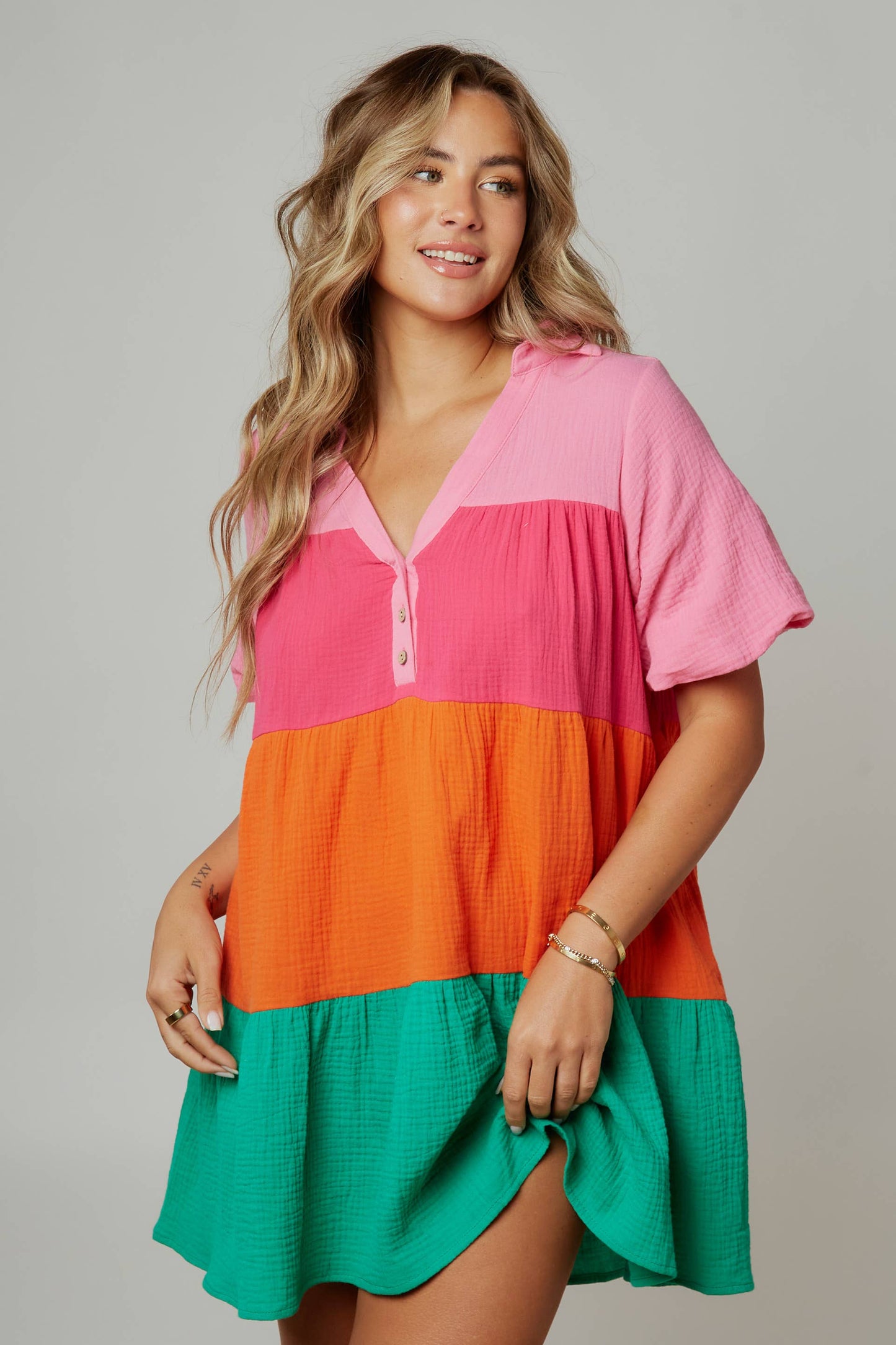 Color Block Tiered Shirt Dress