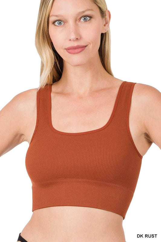 Ribbed Square Neck Cropped Tank Top